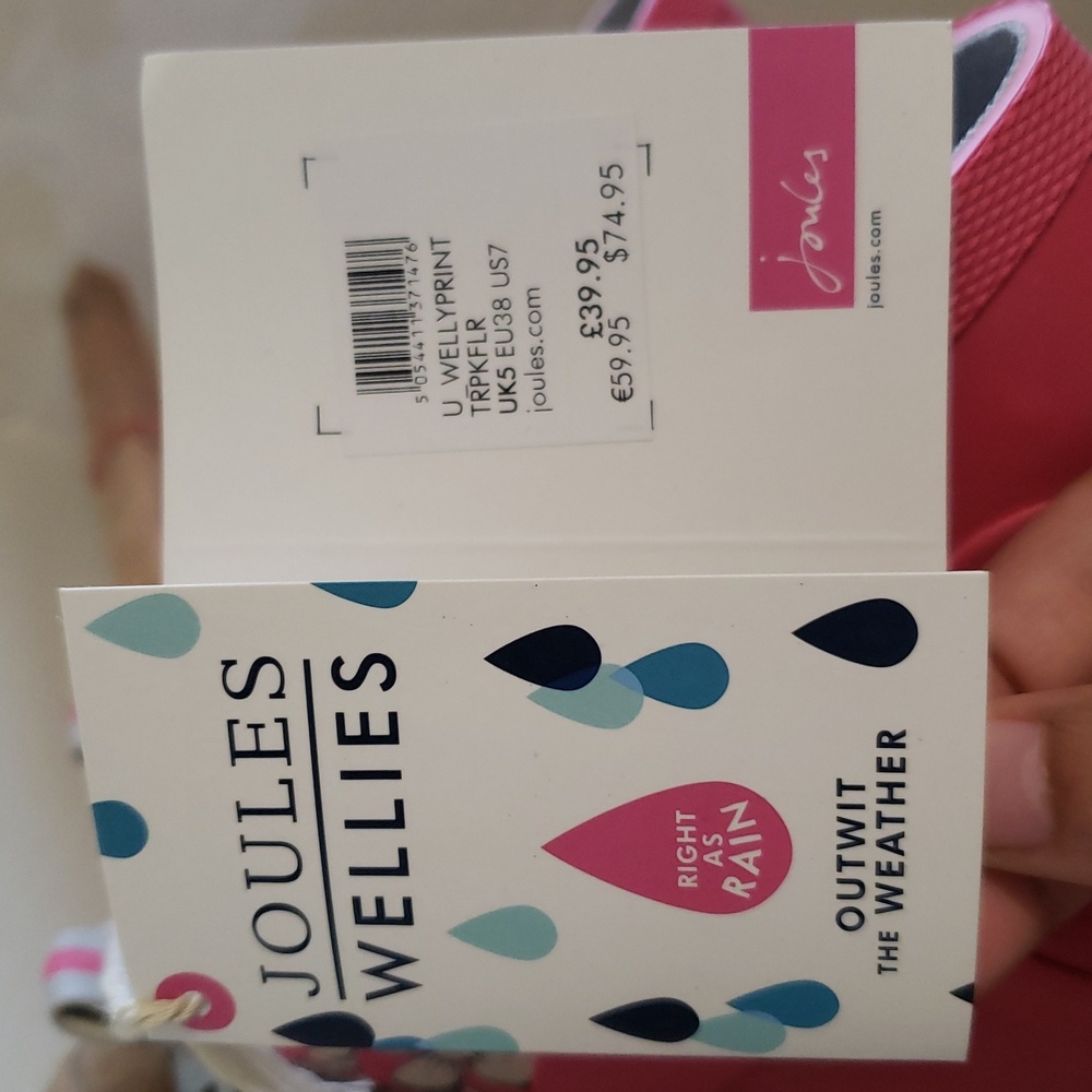 Joules Womans Pink W/ White Floral Print Rain Boots - Picture 9 of 11